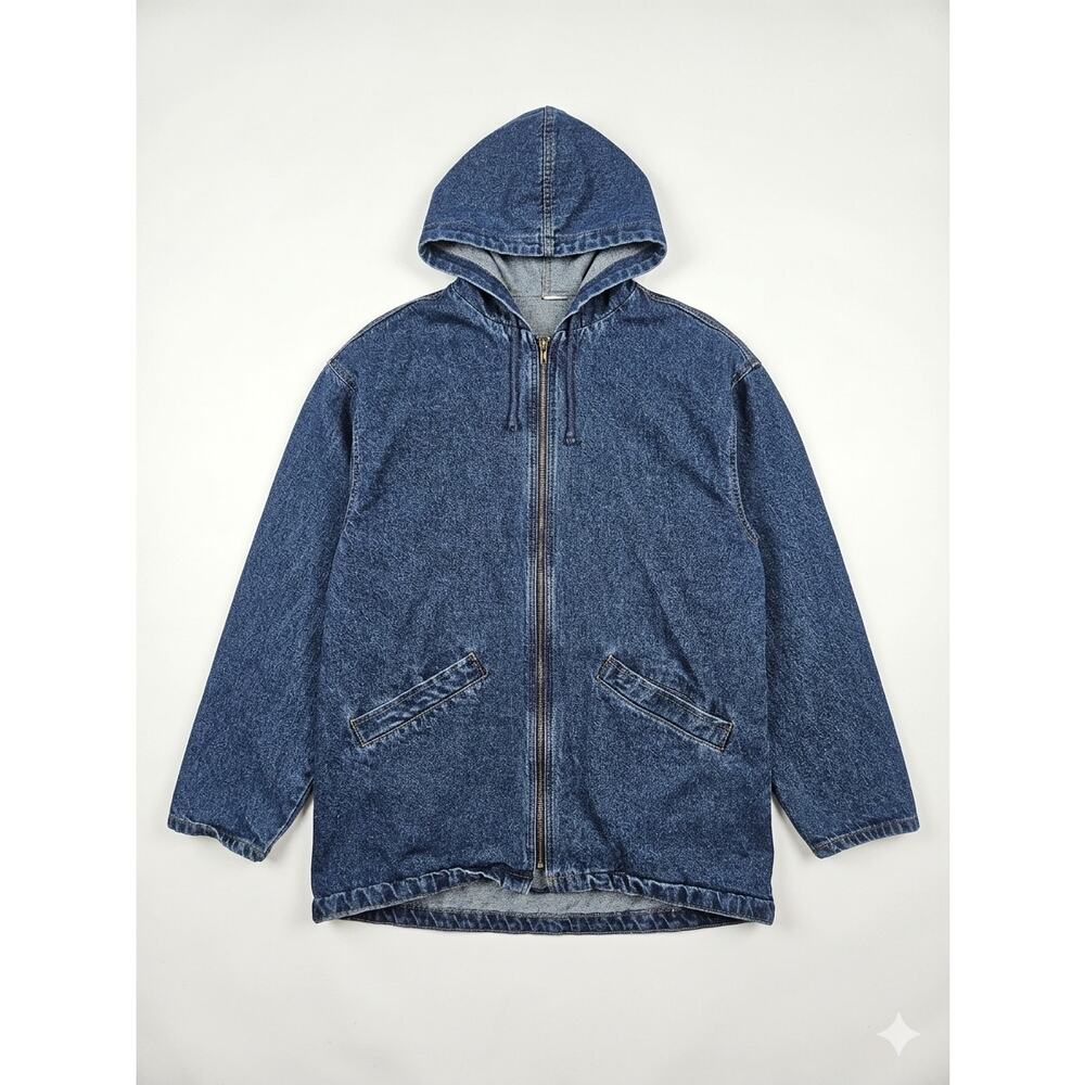 Vintage 90s LA Blues L Denim Oversized Hooded Jean Jacket Utility Casual Cotton